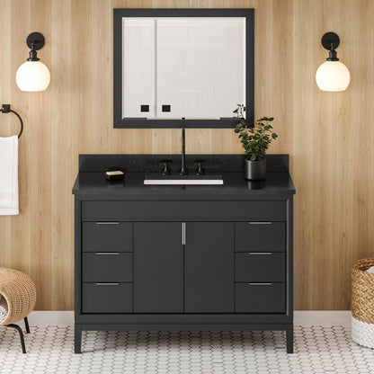 Hardware Resources Jeffrey Alexander Theodora 48" Black Freestanding Vanity With Black Granite Vanity Top, Backsplash and Rectangle Undermount Sink