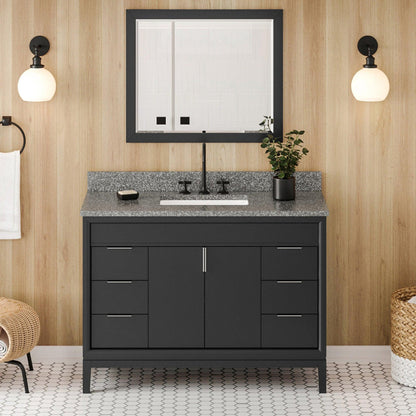 Hardware Resources Jeffrey Alexander Theodora 48" Black Freestanding Vanity With Boulder Cultured Marble Vanity Top, Backsplash and Rectangle Undermount Sink