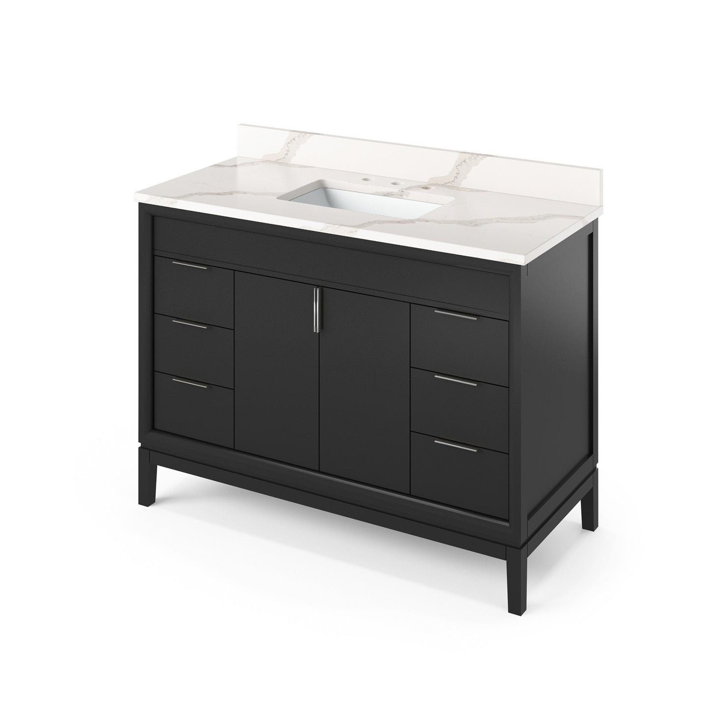 Hardware Resources Jeffrey Alexander Theodora 48" Black Freestanding Vanity With Calacatta Vienna Quartz Vanity Top, Backsplash and Rectangle Undermount Sink