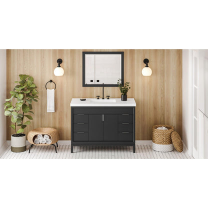 Hardware Resources Jeffrey Alexander Theodora 48" Black Freestanding Vanity With Lavante Cultured Marble Vessel Vanity Top, Backsplash and Rectangle Undermount Sink