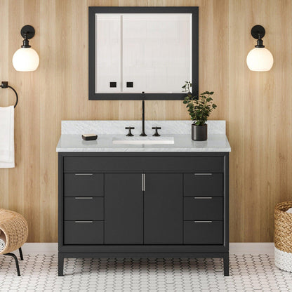 Hardware Resources Jeffrey Alexander Theodora 48" Black Freestanding Vanity With White Carrara Marble Vanity Top, Backsplash and Rectangle Undermount Sink