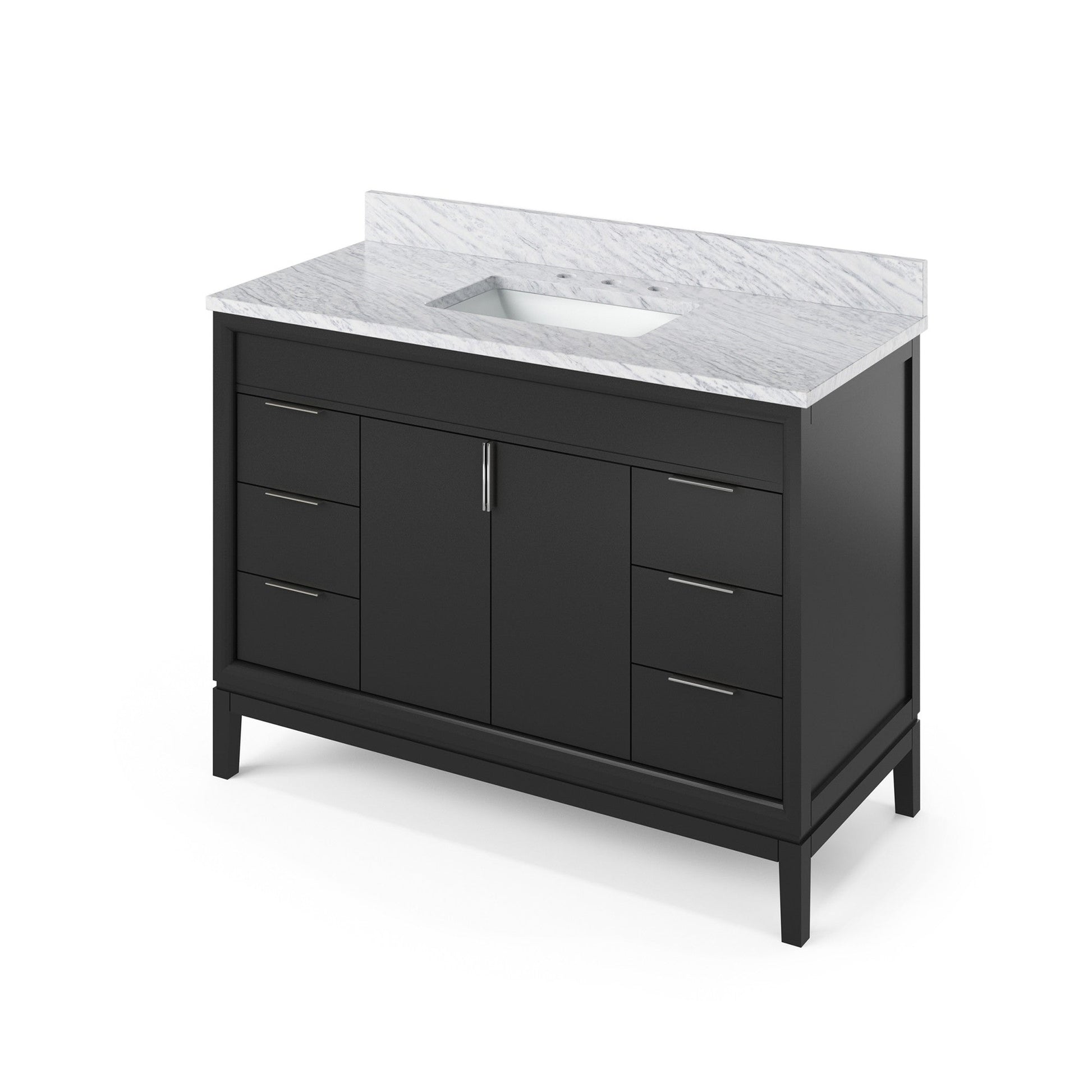 Hardware Resources Jeffrey Alexander Theodora 48" Black Freestanding Vanity With White Carrara Marble Vanity Top, Backsplash and Rectangle Undermount Sink