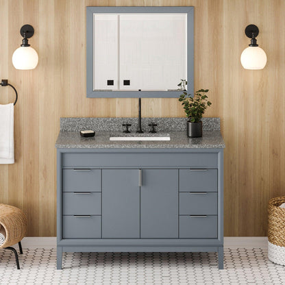 Hardware Resources Jeffrey Alexander Theodora 48" Blue Steel Freestanding Vanity With Boulder Cultured Marble Vanity Top, Backsplash and Rectangle Undermount Sink