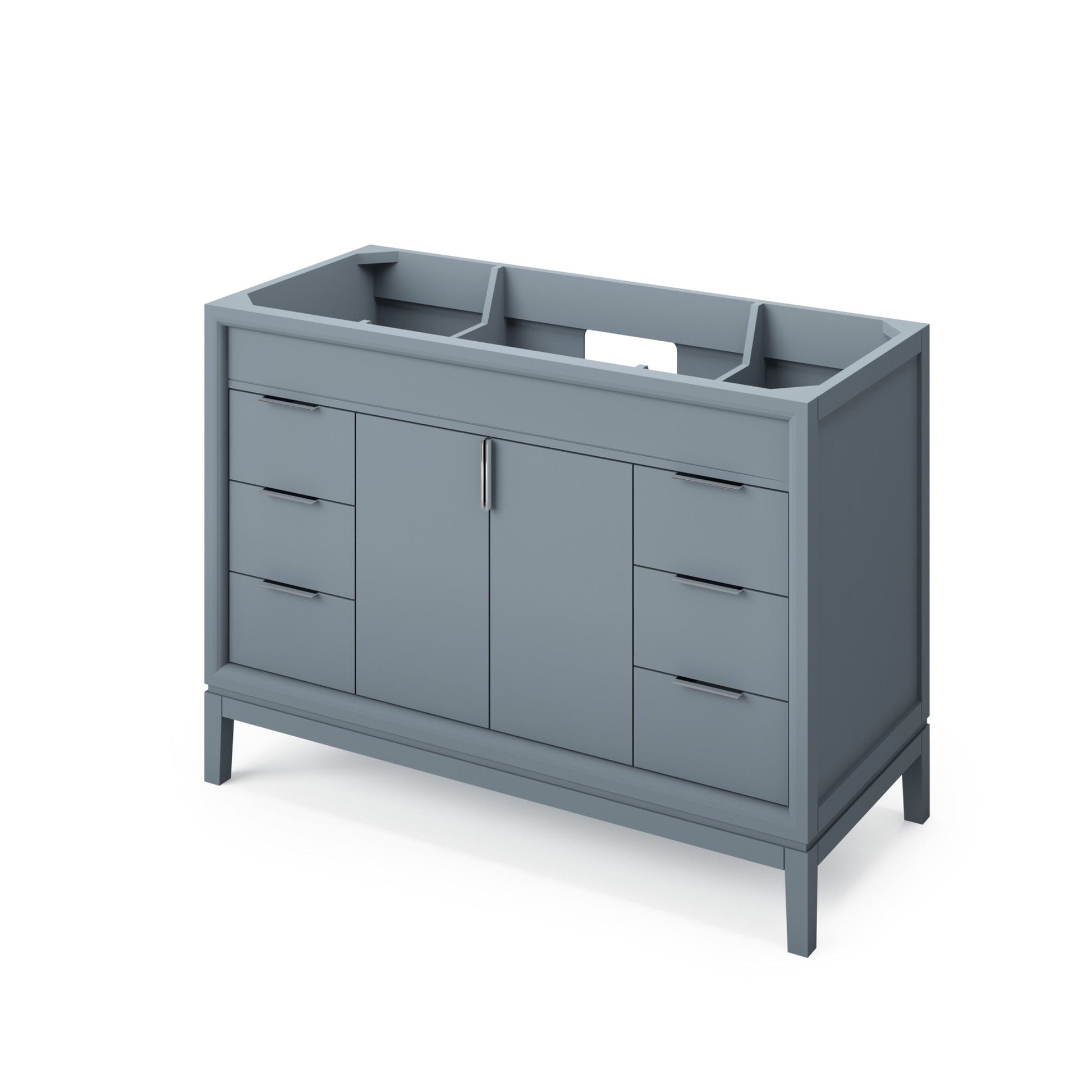 Hardware Resources Jeffrey Alexander Theodora 48" Blue Steel Freestanding Vanity With Calacatta Vienna Quartz Vanity Top, Backsplash and Rectangle Undermount Sink