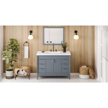 Hardware Resources Jeffrey Alexander Theodora 48" Blue Steel Freestanding Vanity With Lavante Cultured Marble Vessel Vanity Top, Backsplash and Rectangle Undermount Sink