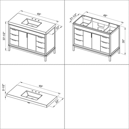 Hardware Resources Jeffrey Alexander Theodora 48" Blue Steel Freestanding Vanity With Lavante Cultured Marble Vessel Vanity Top, Backsplash and Rectangle Undermount Sink