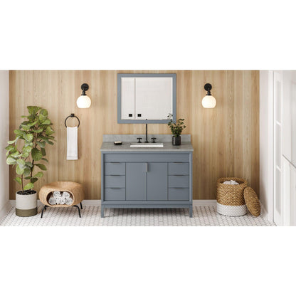 Hardware Resources Jeffrey Alexander Theodora 48" Blue Steel Freestanding Vanity With Steel Gray Cultured Marble Vanity Top, Backsplash and Rectangle Undermount Sink