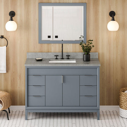 Hardware Resources Jeffrey Alexander Theodora 48" Blue Steel Freestanding Vanity With Steel Gray Cultured Marble Vanity Top, Backsplash and Rectangle Undermount Sink