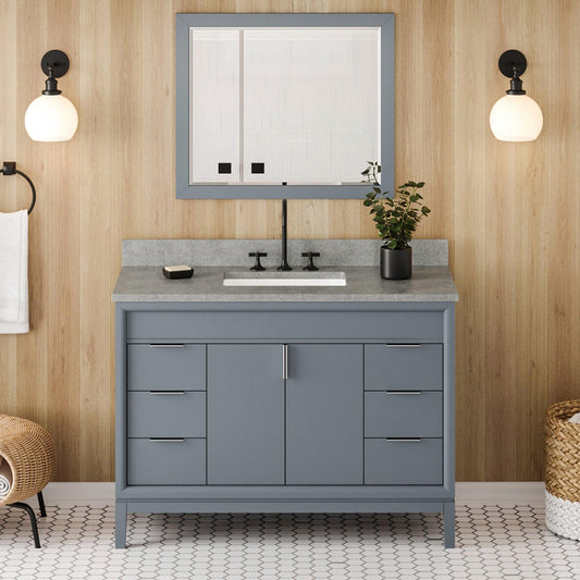 Hardware Resources Jeffrey Alexander Theodora 48" Blue Steel Freestanding Vanity With Steel Gray Cultured Marble Vanity Top, Backsplash and Rectangle Undermount Sink