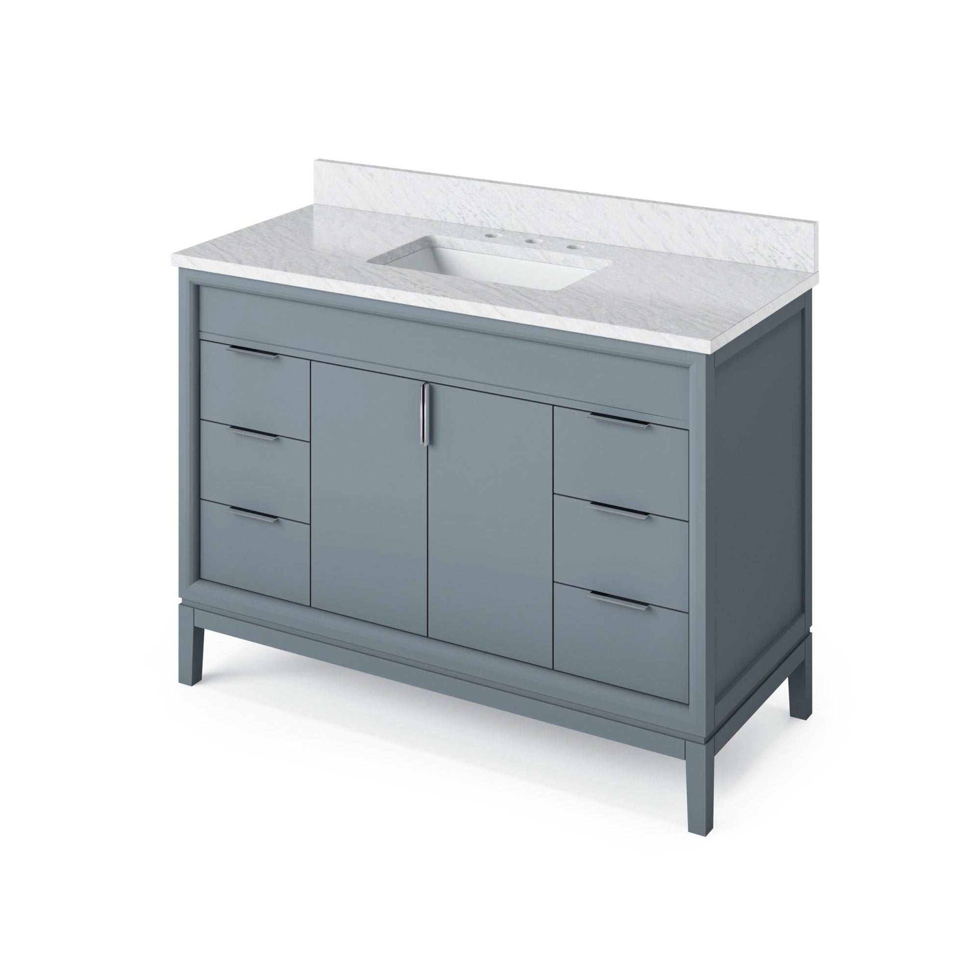 Hardware Resources Jeffrey Alexander Theodora 48" Blue Steel Freestanding Vanity With White Carrara Marble Vanity Top, Backsplash and Rectangle Undermount Sink