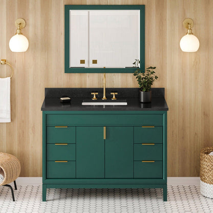 Hardware Resources Jeffrey Alexander Theodora 48" Green Freestanding Vanity With Black Granite Vanity Top, Backsplash and Rectangle Undermount Sink