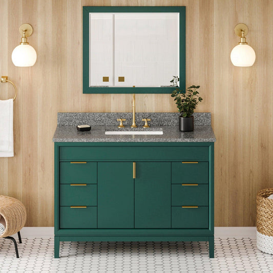 Hardware Resources Jeffrey Alexander Theodora 48" Green Freestanding Vanity With Boulder Cultured Marble Vanity Top, Backsplash and Rectangle Undermount Sink