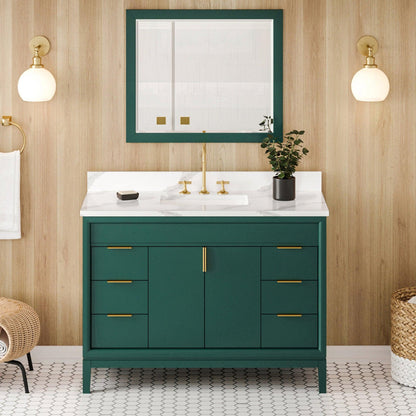 Hardware Resources Jeffrey Alexander Theodora 48" Green Freestanding Vanity With Calacatta Vienna Quartz Vanity Top, Backsplash and Rectangle Undermount Sink