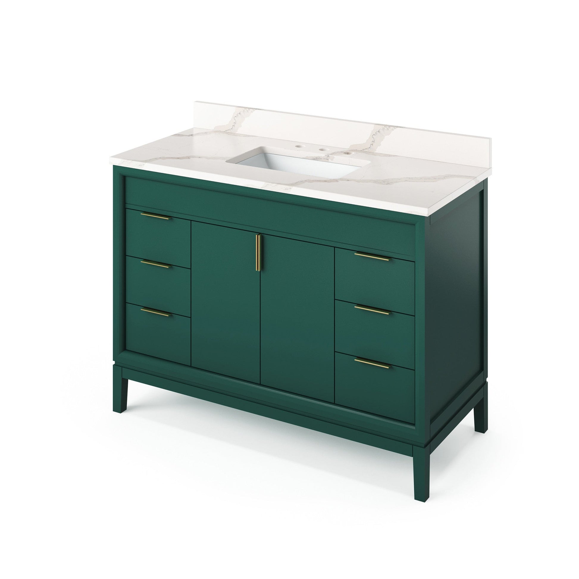 Hardware Resources Jeffrey Alexander Theodora 48" Green Freestanding Vanity With Calacatta Vienna Quartz Vanity Top, Backsplash and Rectangle Undermount Sink