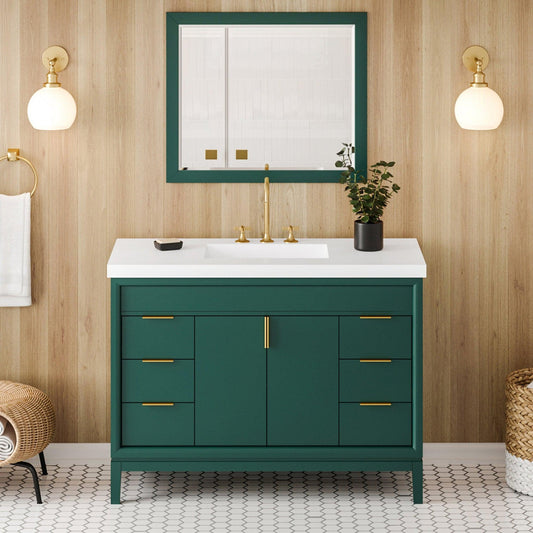 Hardware Resources Jeffrey Alexander Theodora 48" Green Freestanding Vanity With Lavante Cultured Marble Vessel Vanity Top, Backsplash and Rectangle Undermount Sink