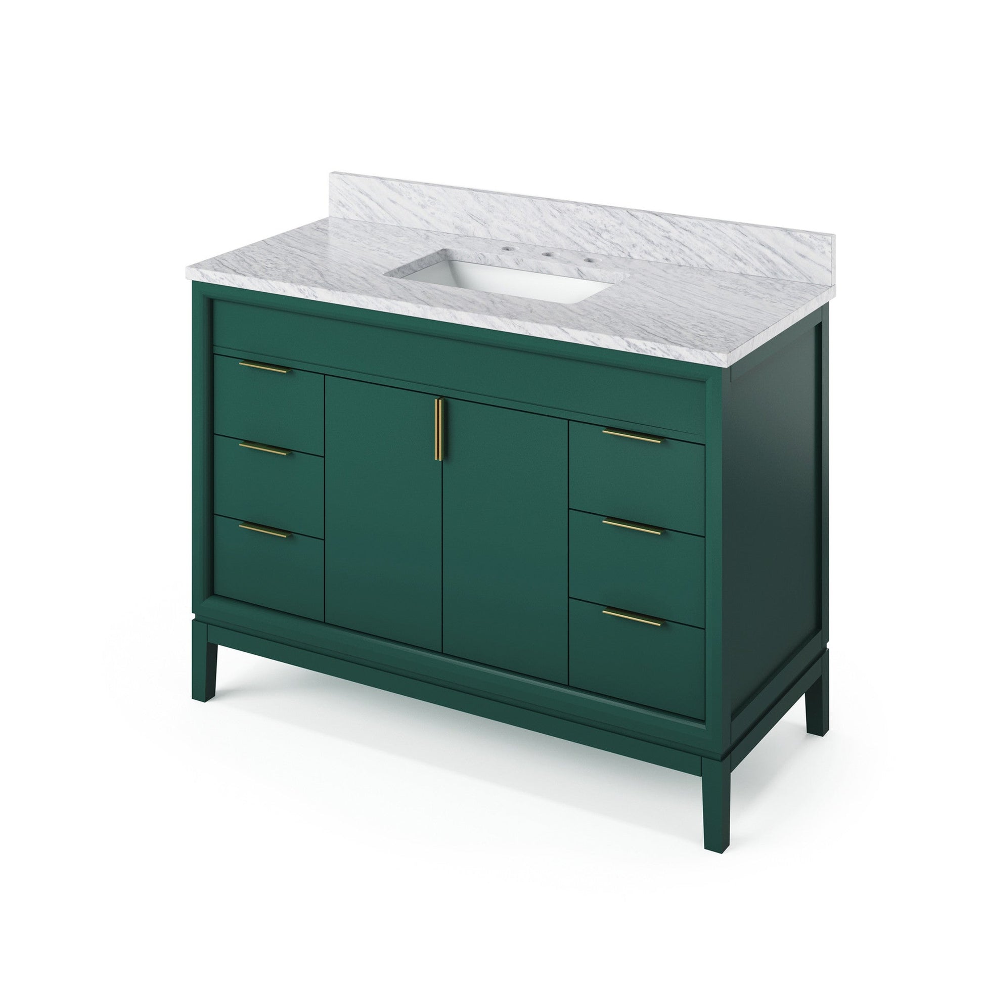 Hardware Resources Jeffrey Alexander Theodora 48" Green Freestanding Vanity With White Carrara Marble Vanity Top, Backsplash and Rectangle Undermount Sink