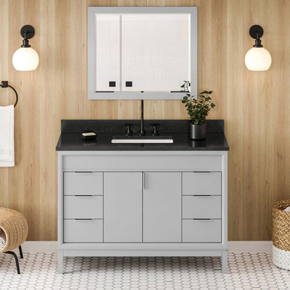 Hardware Resources Jeffrey Alexander Theodora 48" Grey Freestanding Vanity With Black Granite Vanity Top, Backsplash and Rectangle Undermount Sink