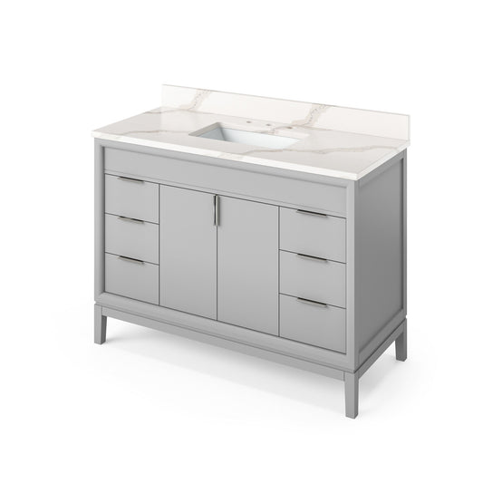 Hardware Resources Jeffrey Alexander Theodora 48" Grey Freestanding Vanity With Calacatta Vienna Quartz Vanity Top, Backsplash and Rectangle Undermount Sink