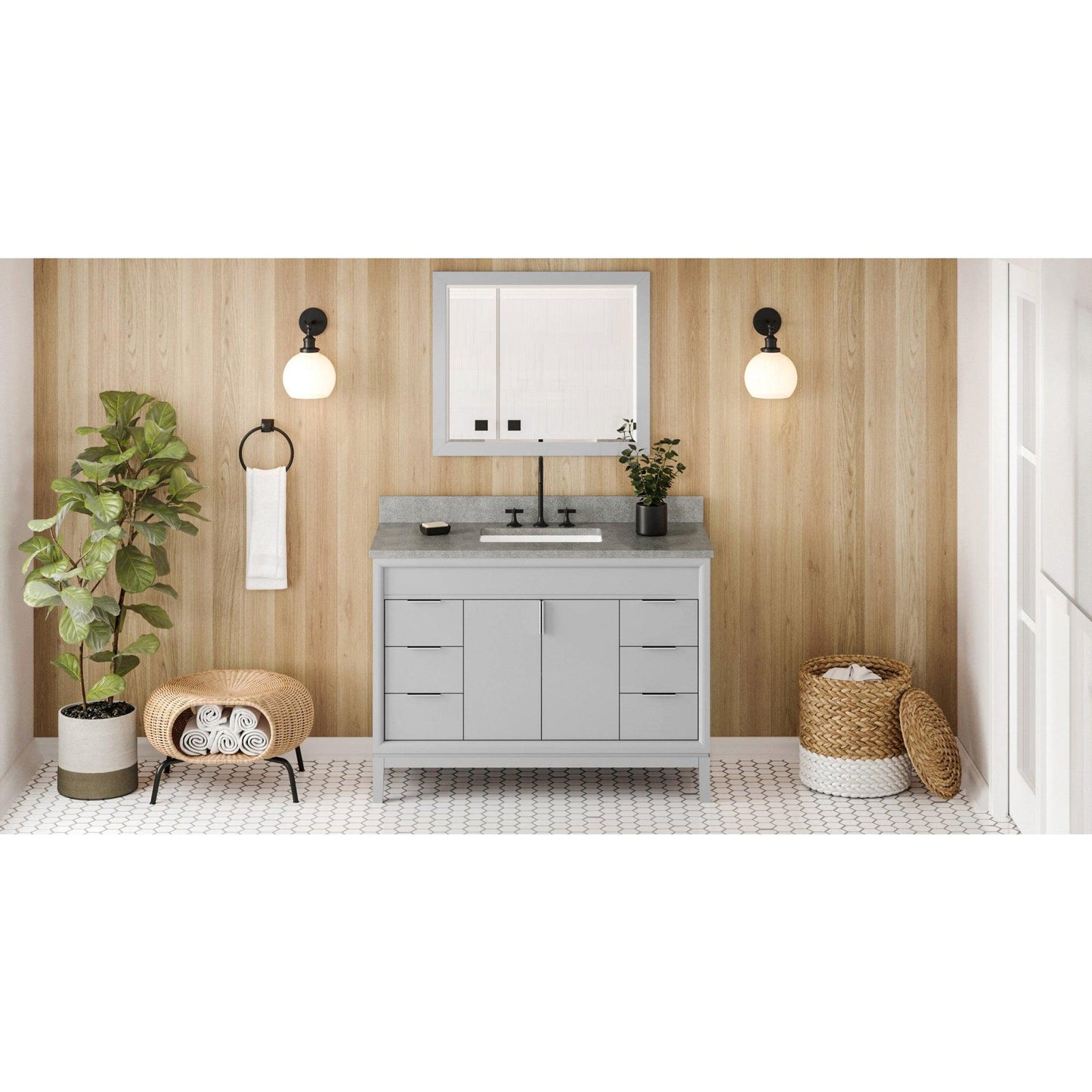 Hardware Resources Jeffrey Alexander Theodora 48" Grey Freestanding Vanity With Steel Gray Cultured Marble Vanity Top, Backsplash and Rectangle Undermount Sink