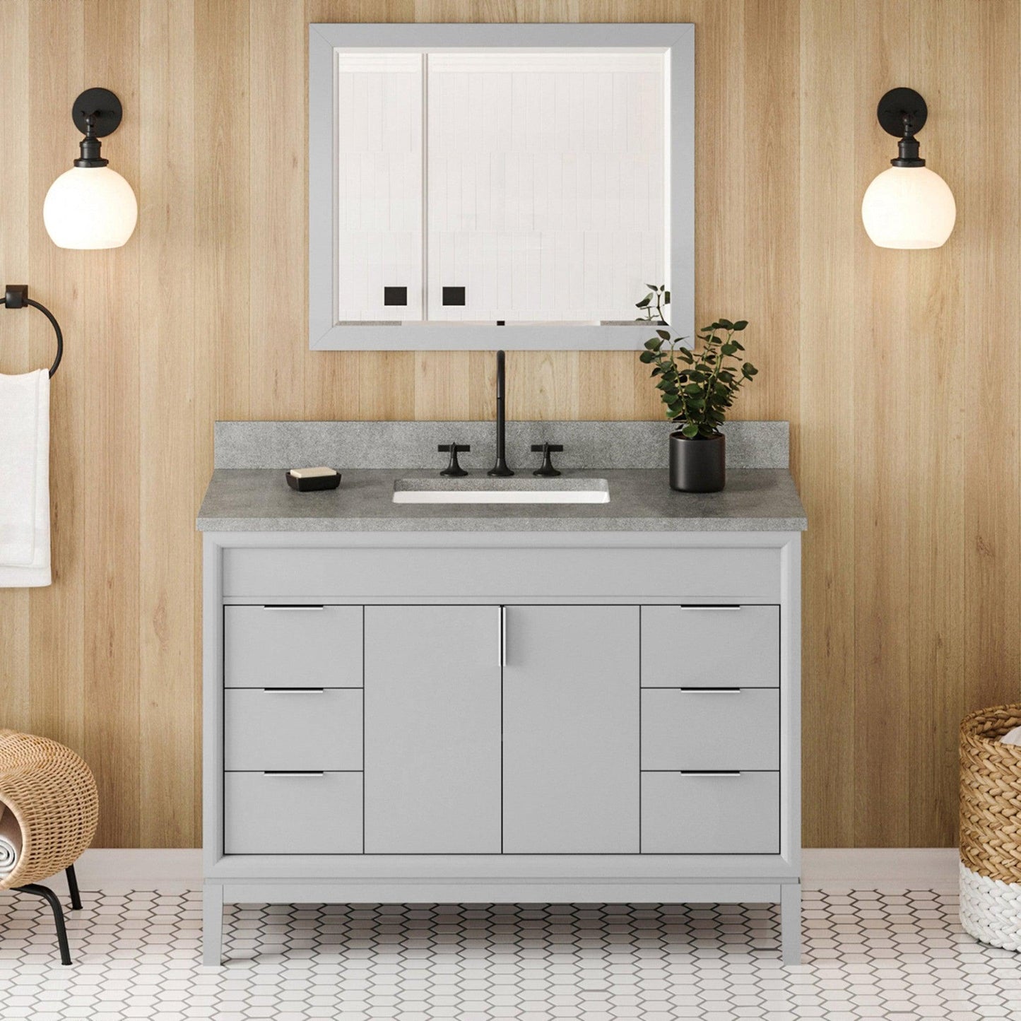 Hardware Resources Jeffrey Alexander Theodora 48" Grey Freestanding Vanity With Steel Gray Cultured Marble Vanity Top, Backsplash and Rectangle Undermount Sink