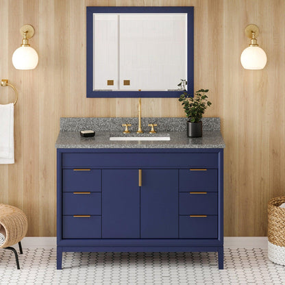 Hardware Resources Jeffrey Alexander Theodora 48" Hale Blue Freestanding Vanity With Boulder Cultured Marble Vanity Top, Backsplash and Rectangle Undermount Sink