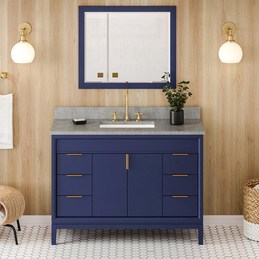 Hardware Resources Jeffrey Alexander Theodora 48" Hale Blue Freestanding Vanity With Steel Gray Cultured Marble Vanity Top, Backsplash and Rectangle Undermount Sink