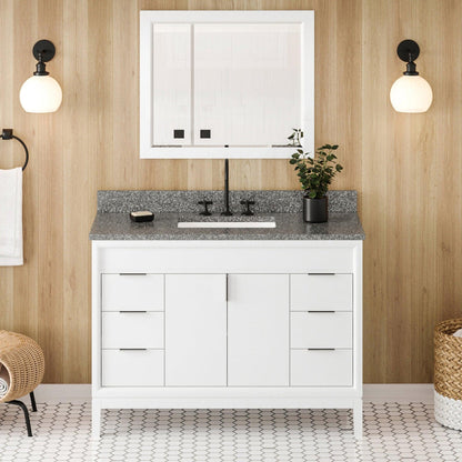 Hardware Resources Jeffrey Alexander Theodora 48" White Freestanding Vanity With Boulder Cultured Marble Vanity Top, Backsplash and Rectangle Undermount Sink