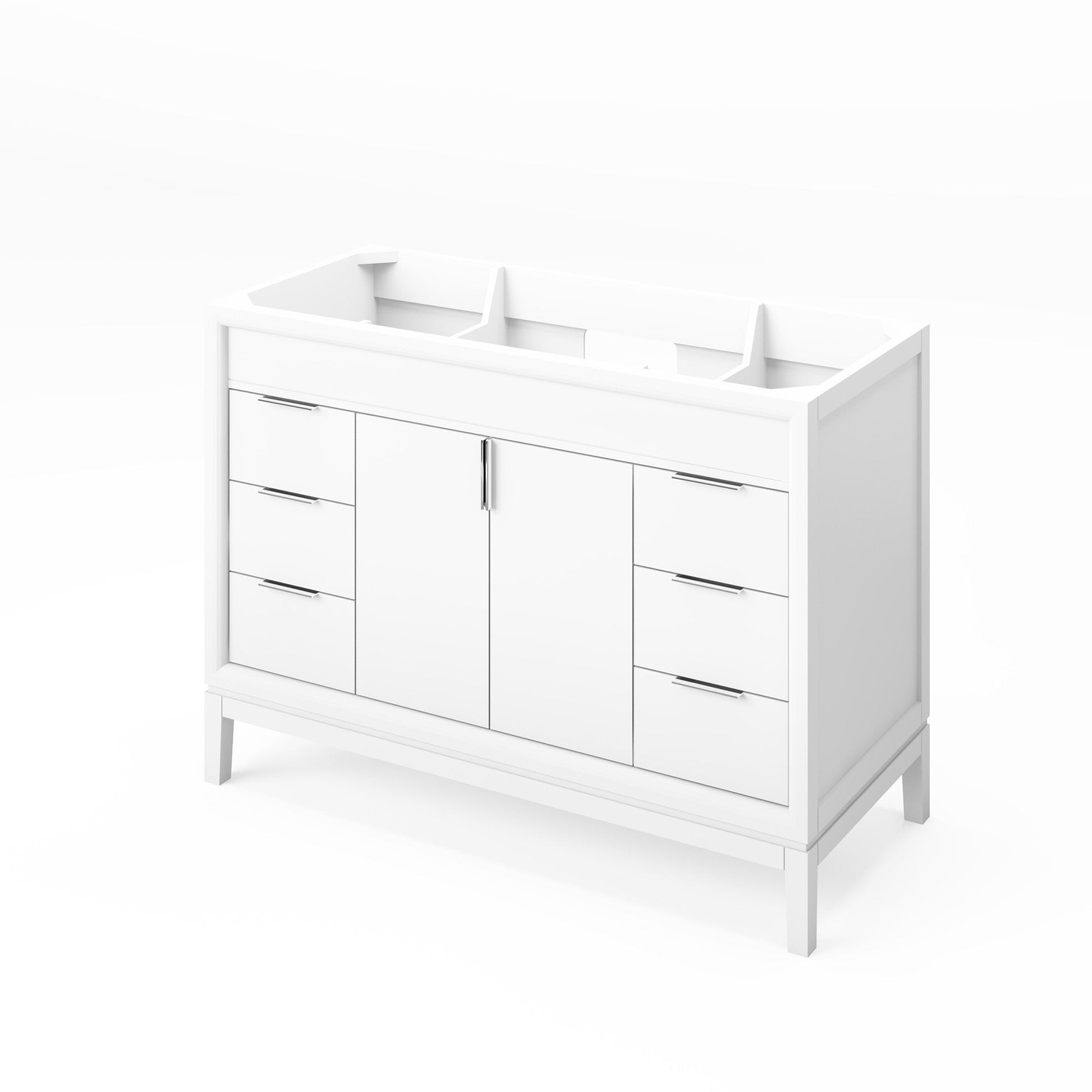 Hardware Resources Jeffrey Alexander Theodora 48" White Freestanding Vanity With Calacatta Vienna Quartz Vanity Top, Backsplash and Rectangle Undermount Sink