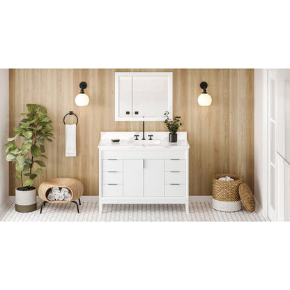 Hardware Resources Jeffrey Alexander Theodora 48" White Freestanding Vanity With Calacatta Vienna Quartz Vanity Top, Backsplash and Rectangle Undermount Sink