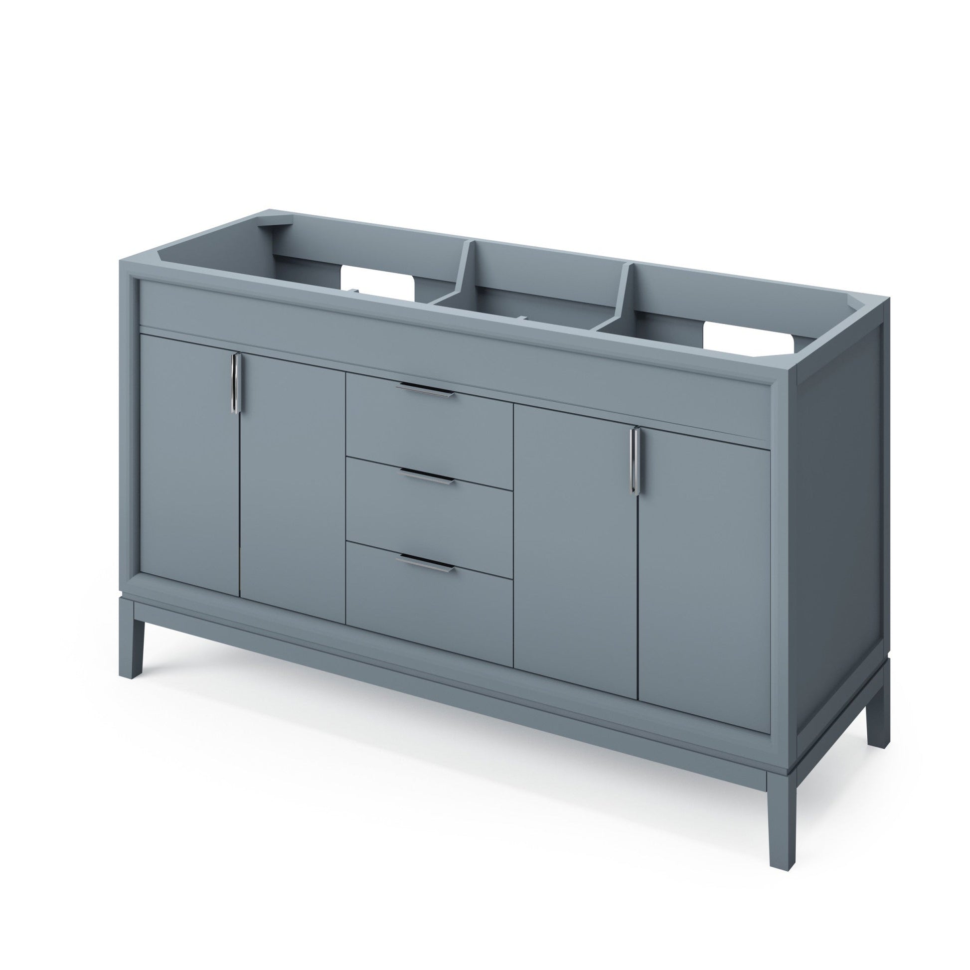 Hardware Resources Jeffrey Alexander Theodora 60" Blue Steel Freestanding Vanity With Double Bowl, Black Granite Vanity Top, Backsplash and Rectangle Undermount Sink