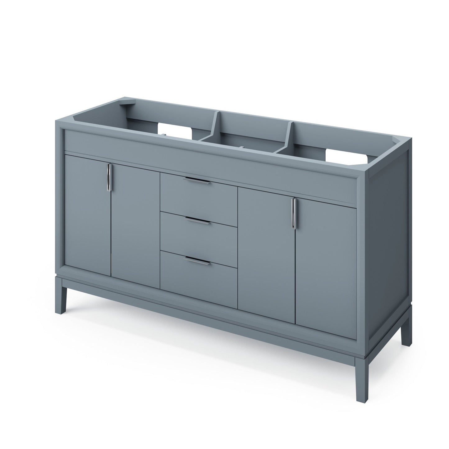 Hardware Resources Jeffrey Alexander Theodora 60" Blue Steel Freestanding Vanity With Double Bowl, Boulder Cultured Marble Vanity Top, Backsplash and Rectangle Undermount Sink