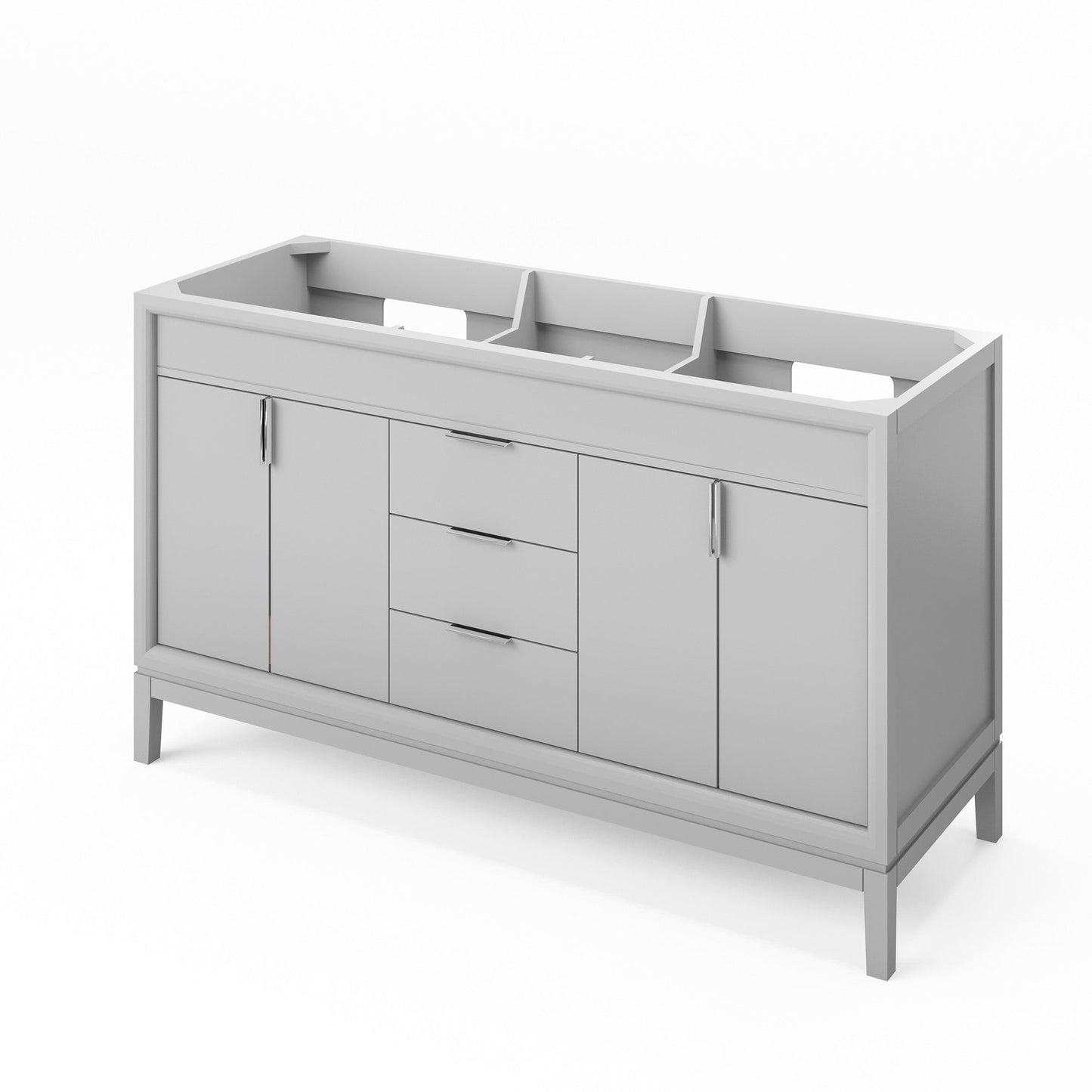 Hardware Resources Jeffrey Alexander Theodora 60" Grey Freestanding Vanity With Double Bowl, Boulder Cultured Marble Vanity Top, Backsplash and Rectangle Undermount Sink