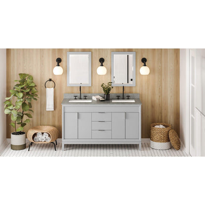 Hardware Resources Jeffrey Alexander Theodora 60" Grey Freestanding Vanity With Double Bowl, Steel Gray Cultured Marble Vanity Top, Backsplash and Rectangle Undermount Sink