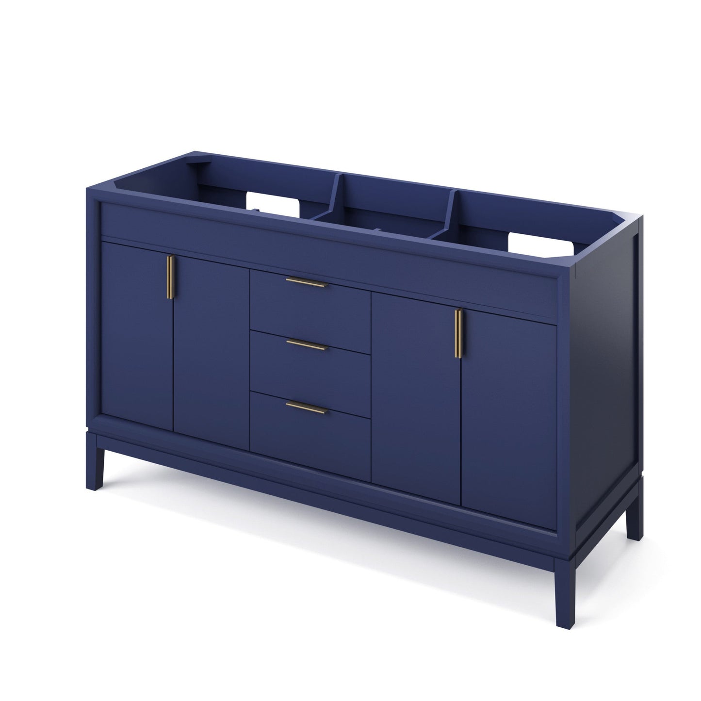 Hardware Resources Jeffrey Alexander Theodora 60" Hale Blue Freestanding Vanity With Double Bowl, Calacatta Vienna Quartz Vanity Top, Backsplash and Rectangle Undermount Sink