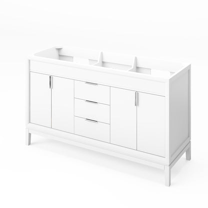 Hardware Resources Jeffrey Alexander Theodora 60" White Freestanding Vanity With Double Bowl, Black Granite Vanity Top, Backsplash and Rectangle Undermount Sink