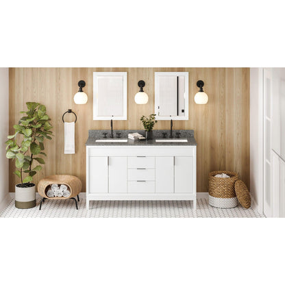 Hardware Resources Jeffrey Alexander Theodora 60" White Freestanding Vanity With Double Bowl, Boulder Cultured Marble Vanity Top, Backsplash and Rectangle Undermount Sink