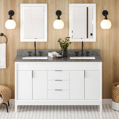 Hardware Resources Jeffrey Alexander Theodora 60" White Freestanding Vanity With Double Bowl, Boulder Cultured Marble Vanity Top, Backsplash and Rectangle Undermount Sink