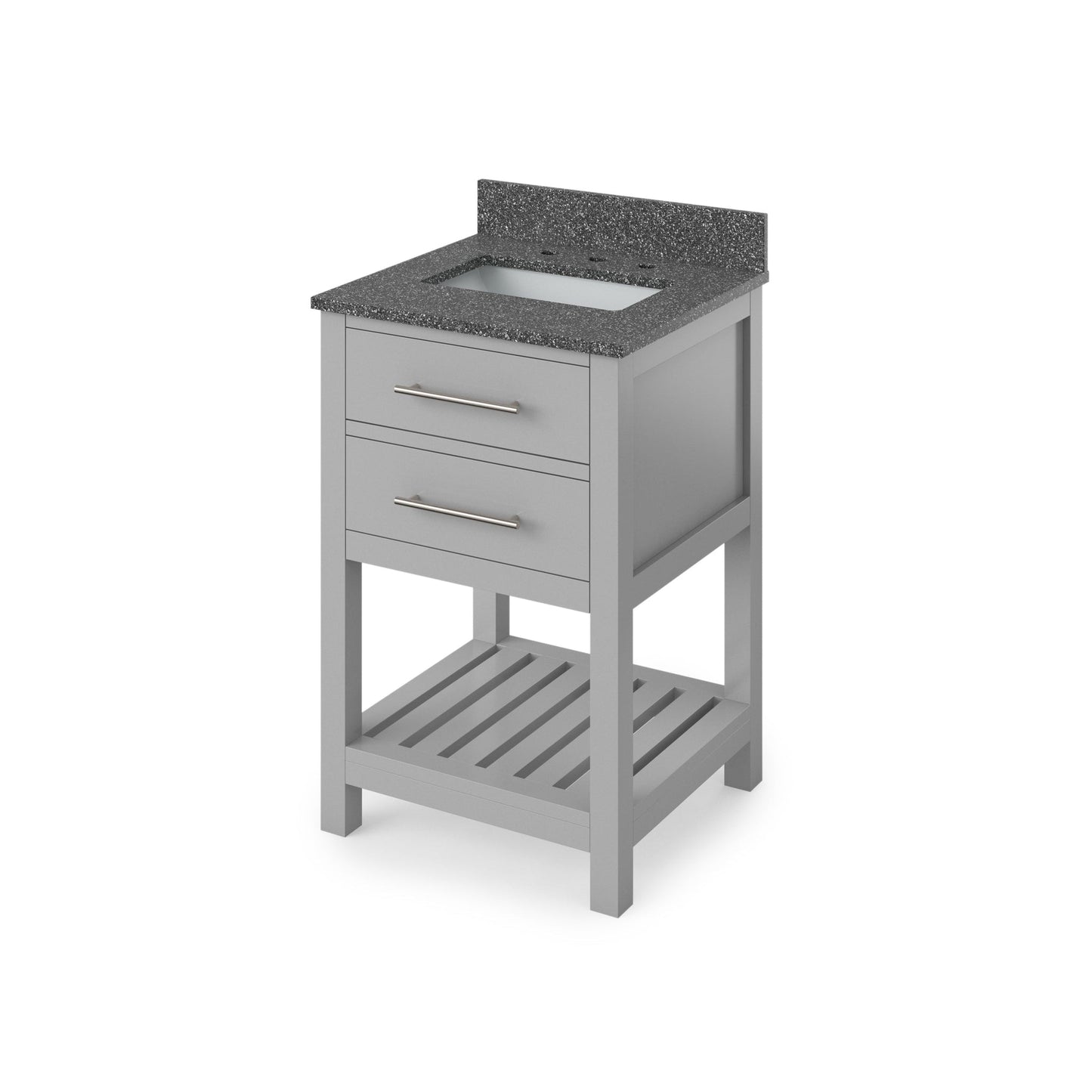 Hardware Resources Jeffrey Alexander Wavecrest 24" Gray Freestanding Vanity With Boulder Cultured Marble Vanity Top, Backsplash and Rectangle Undermount Sink