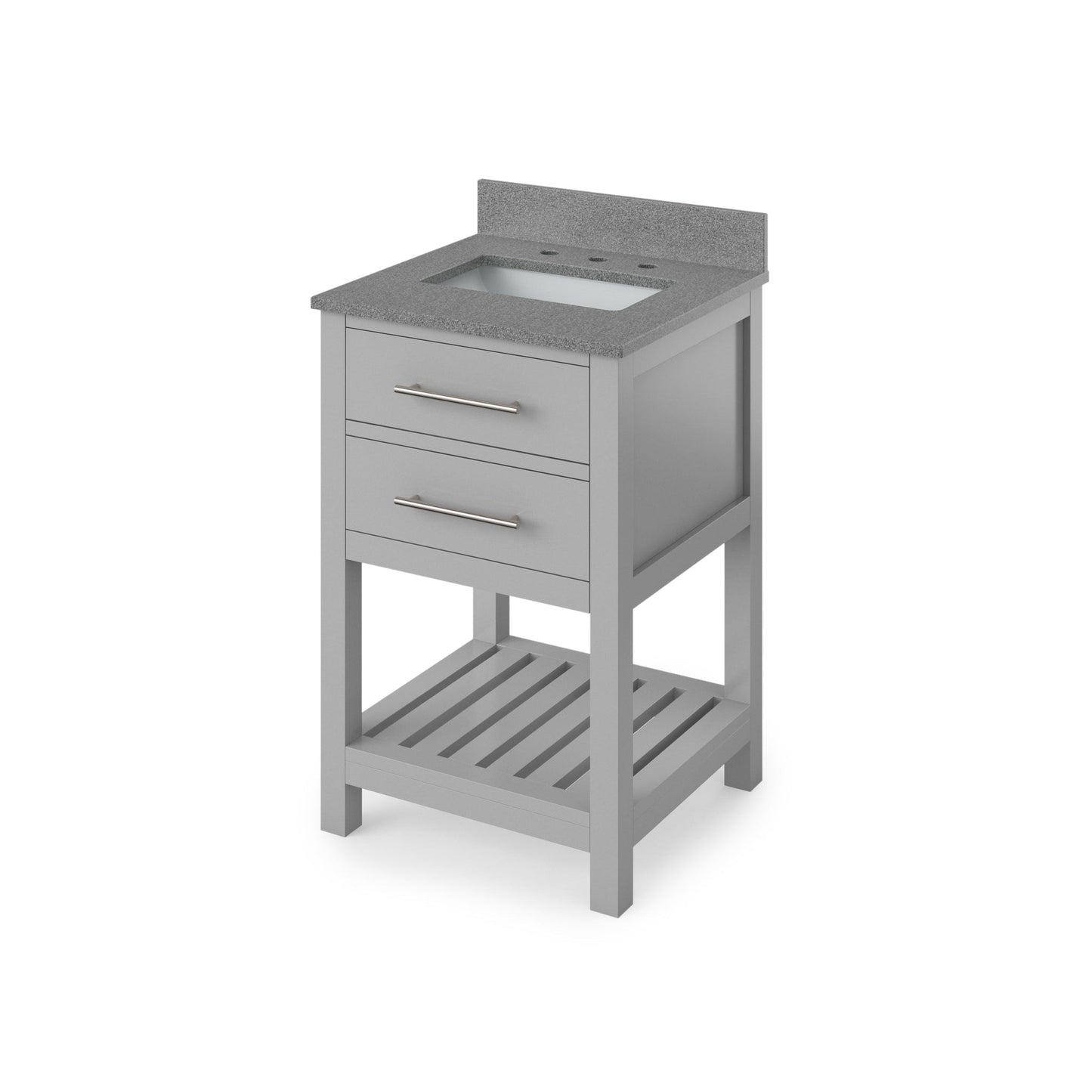 Hardware Resources Jeffrey Alexander Wavecrest 24" Gray Freestanding Vanity With Steel Gray Cultured Marble Vanity Top, Backsplash and Rectangle Undermount Sink