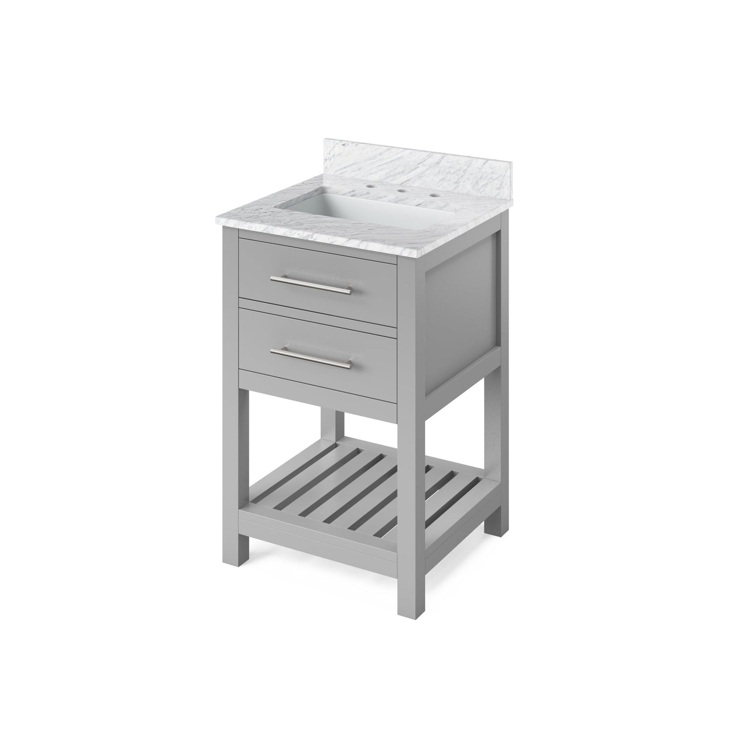 Hardware Resources Jeffrey Alexander Wavecrest 24" Gray Freestanding Vanity With White Carrara Marble Vanity Top, Backsplash and Rectangle Undermount Sink