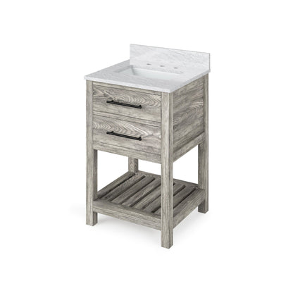 Hardware Resources Jeffrey Alexander Wavecrest 24" Weathered Grey Freestanding Vanity With White Carrara Marble Vanity Top, Backsplash and Rectangle Undermount Sink