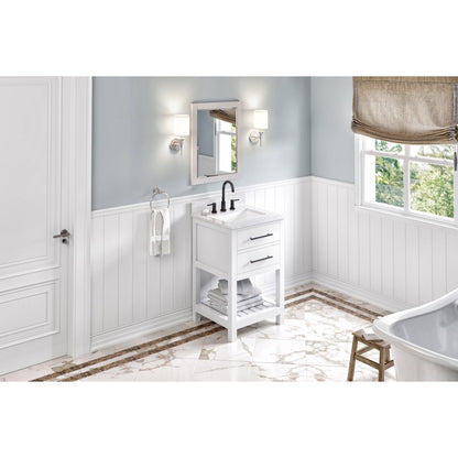 Hardware Resources Jeffrey Alexander Wavecrest 24" White Freestanding Vanity With White Carrara Marble Vanity Top, Backsplash and Rectangle Undermount Sink