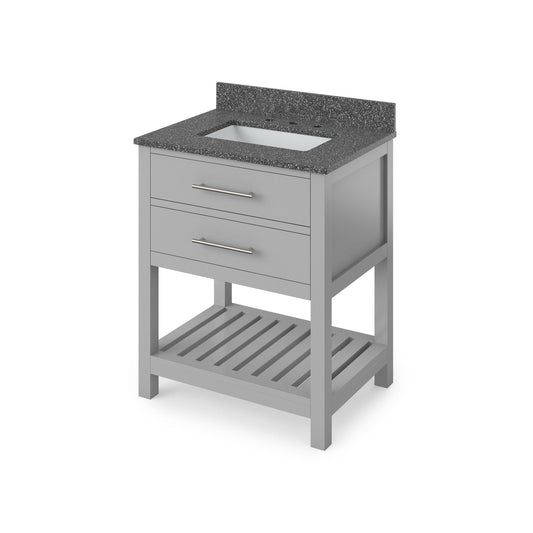 Hardware Resources Jeffrey Alexander Wavecrest 30" Gray Freestanding Vanity With Boulder Cultured Marble Vanity Top, Backsplash and Rectangle Undermount Sink