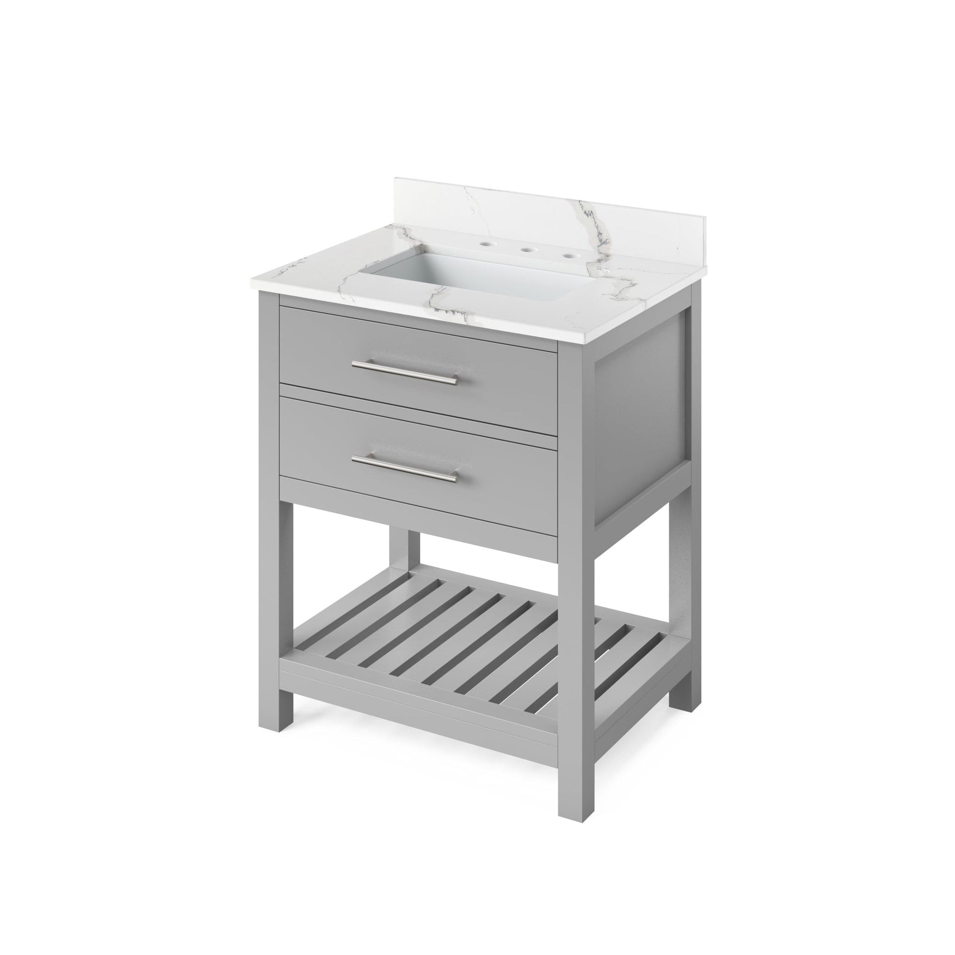 Hardware Resources Jeffrey Alexander Wavecrest 30" Gray Freestanding Vanity With Calacatta Vienna Quartz Vanity Top, Backsplash and Rectangle Undermount Sink