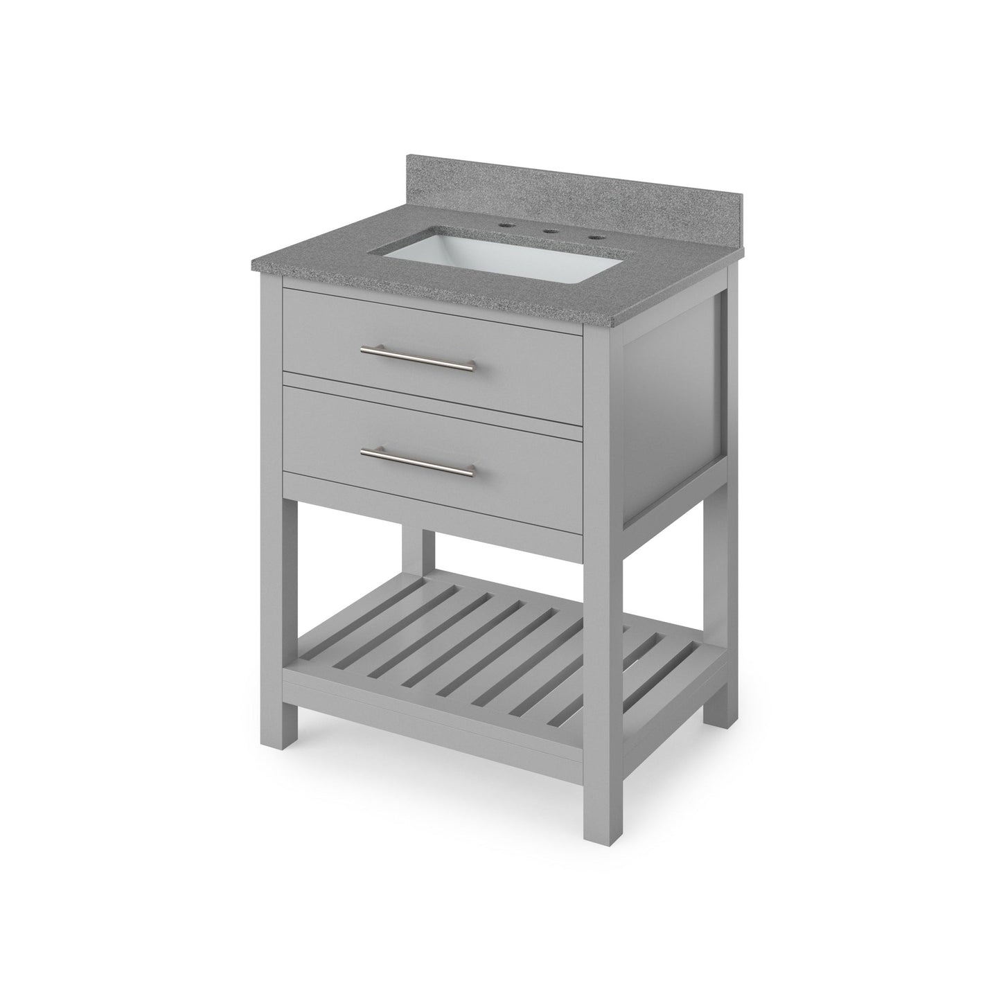 Hardware Resources Jeffrey Alexander Wavecrest 30" Gray Freestanding Vanity With Steel Gray Cultured Marble Vanity Top, Backsplash and Rectangle Undermount Sink