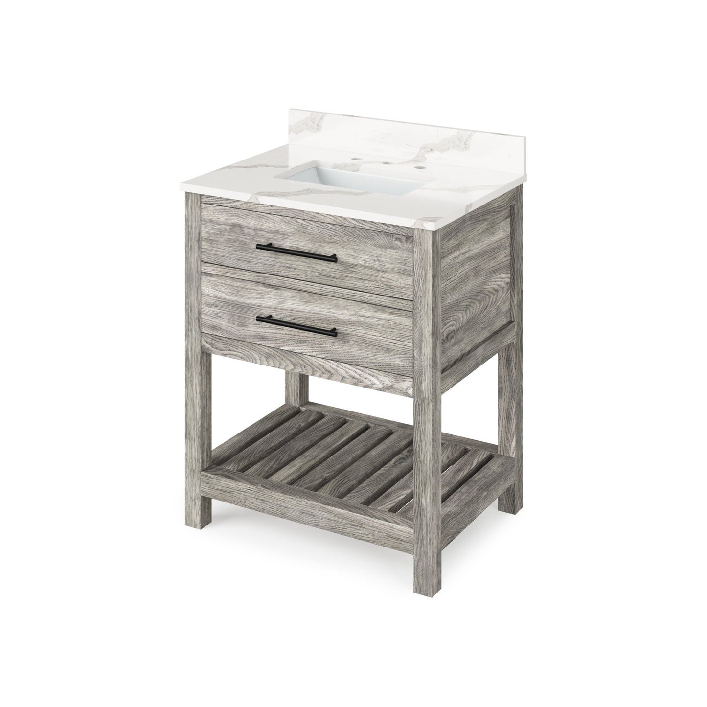 Hardware Resources Jeffrey Alexander Wavecrest 30" Weathered Grey Freestanding Vanity With Calacatta Vienna Quartz Vanity Top, Backsplash and Rectangle Undermount Sink