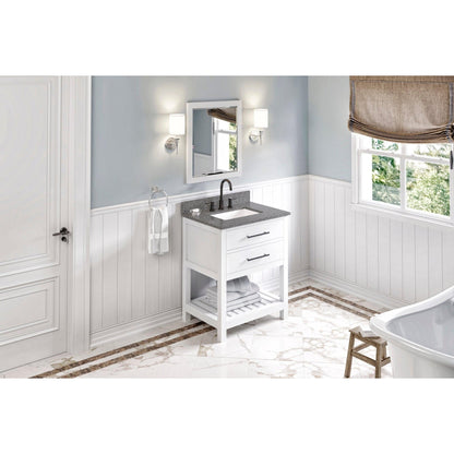 Hardware Resources Jeffrey Alexander Wavecrest 30" White Freestanding Vanity With Boulder Cultured Marble Vanity Top, Backsplash and Rectangle Undermount Sink