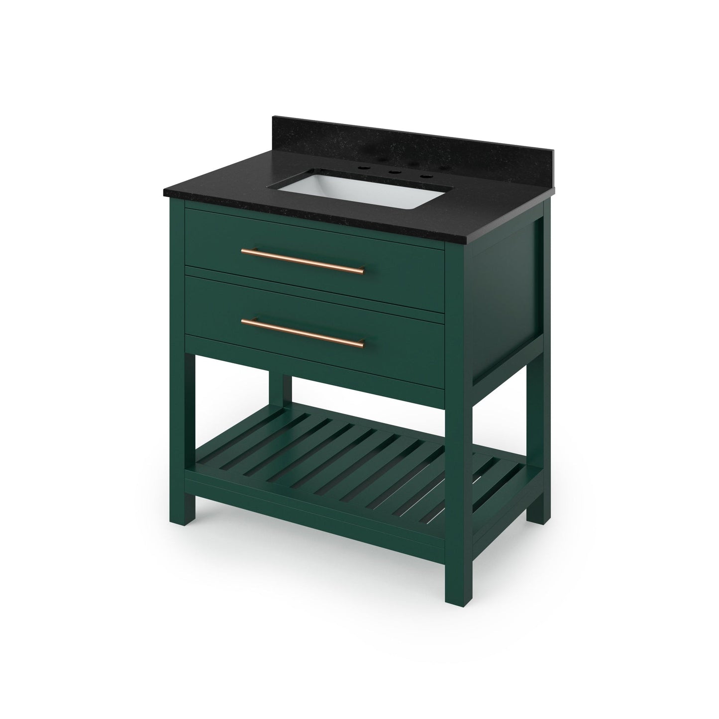 Hardware Resources Jeffrey Alexander Wavecrest 36" Forest Green Freestanding Vanity With Black Granite Vanity Top, Backsplash and Rectangle Undermount Sink