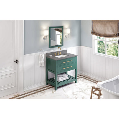 Hardware Resources Jeffrey Alexander Wavecrest 36" Forest Green Freestanding Vanity With Boulder Cultured Marble Vanity Top, Backsplash and Rectangle Undermount Sink