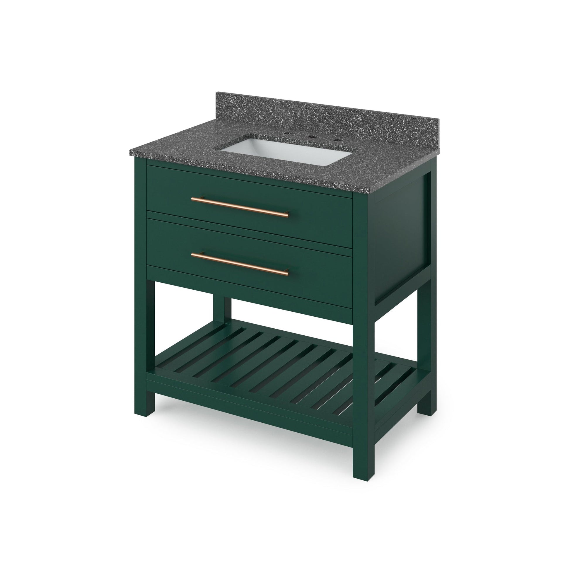 Hardware Resources Jeffrey Alexander Wavecrest 36" Forest Green Freestanding Vanity With Boulder Cultured Marble Vanity Top, Backsplash and Rectangle Undermount Sink